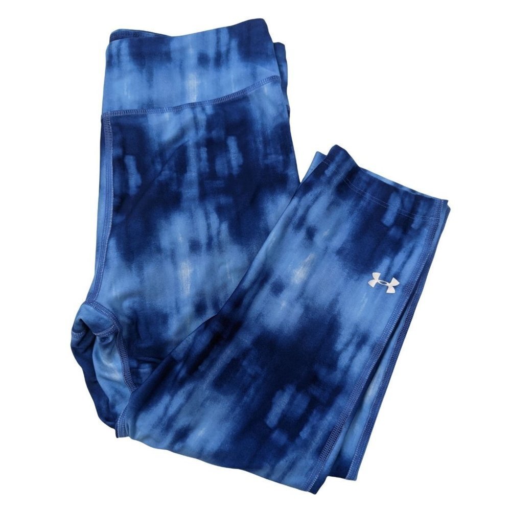 Under Armour Compression Crop Leggings Womens M Blue Tie Dye Athletic Workout